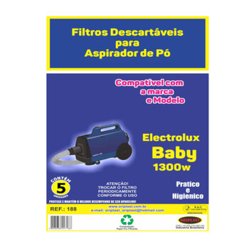 Saco Descartável para Aspirador de Pó Electrolux BABY 130w - Saco para Aspirador de Pó Electrolux Baby - Kit c/5-Unidades