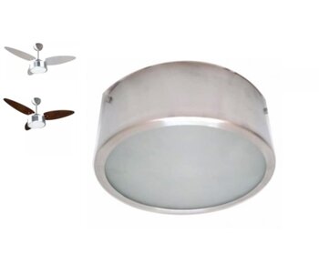 Luminária Plafon para Ventilador de Teto Ventisol Fharo - Alumínio Escovado c/Base Vidro Transparente c/2-Soquetes E27