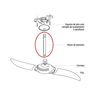 Haste para Fixar Ventilador de Teto SPIRIT e ou LATINA - Medida 24cm Modelo Exclusivo para Ventiladores Latina / Spirit - Cor aluminio