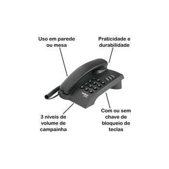 Telefone Intelbras Pleno c/Fio c/Bloqueador - Preto - Telefone com Fio Intelbras Pleno