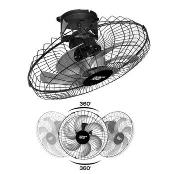 Ventilador de Teto Loren Sid Orbital 60cm Turbo M1 Bivolts cor Preta Rotação em 360° Grade Metal - Ventilador Orbital Sem Luminária p/Área Gourmet