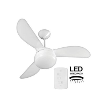 Ventilador de Teto Ventisol Fenix LED-127v Premium 130w Branco 3Pás Tuba Brancas Luminária LED20W Chave 3Velocidades