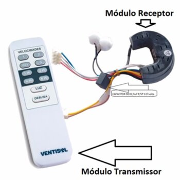 Controle Remoto para Ventilador de Teto VENTISOL 127v IF - Kit Composto c/Modulo Receptor+Modulo Transmissor + Capacitor 02,5uF