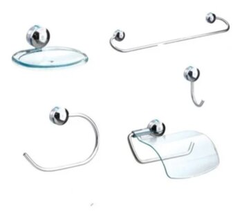 Kit de Acessorios para banheiro com 5 pecas Plasticas Cristal com Metais Cromado - Twister 5 pecas Steel