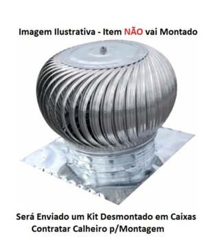 Exaustor Eólico de 24 Polegadas/61cm - Vazão 4000m3/h - Kit para Montagem com 44 Aletas de Alumínio + Chapa Base e Niveladora