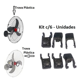 Trava Plástica para Grade Ventiladores SOLASTER Atual cor Preta - Kit c/06 Unidades - Trava para Ventiladores Veneza - Acapulco - Barcelona
