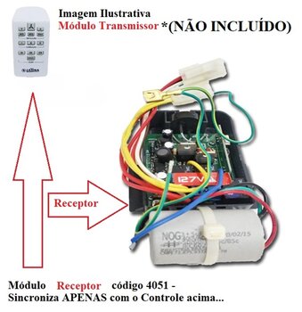Módulo Receptor para Controle Remoto Latina 127Volts VT673 VT675 - Apenas o Módulo Receptor c/Cap 08,0uF - Luz Azul + Base Preta+Cabo Adaptador(cod.40