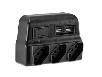 Protetor Eletrico 3 Tomadas 3P+T Bivolts Com 2 Carregador USB - Multiplicador 3 Tomadas - Force Line/ForceLine