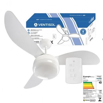 Ventilador de Teto Ventisol Fenix 127v Premium 130w Branco 3Pás Tuba Brancas Luminária p/2-Lâmpadas Chave 3 Velocidades - Consumo A