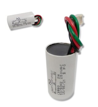 Capacitor para Ventilador Venti-Delta Efyx Lunik de Controle Remoto 110Volts 10,0uF 3+7mF 250VAC 3Fios c/Terminal Plug de Encaixe - Ventilador Lunik