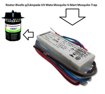 Reator Eletrônico para Lâmpada Fluorescente T5 Azul 127V RL 2x9 Watts 4P - Reator da Lampada para Mata Inseto Mosquito TRAP V-MART