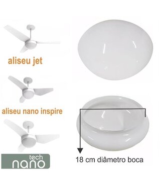 Globo Cúpula Vidro da Luminária Ventilador de Teto Aliseu Jet, Aliseu Nano Inspire, Aliseu Nano Tech - Encaixe 180mm - Globo de Vidro Jet Nano (Inspir
