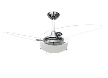 Ventilador de Teto Loren Sid Cromado 127v10,0uF 3Pás Facão Transparentes - Luminária Agata/Smart/Chile Quadrada Chave 3Velocidades
