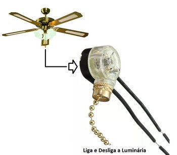 Chave Correntinha para Luminária de Ventilador de Teto Tron Paris - Interruptor para Ligar e Desligar Lâmpada de Ventilador de Teto Importado
