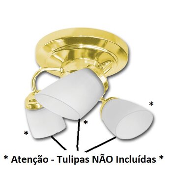 Luminária Plafon para Ventilador de Teto - Modelo Athenas3 Suporte em Metal Dourado c/3Soquetes p/3Lâmpadas - SEM TULIPAS