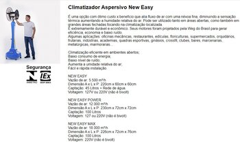 Climatizador Climattize Aspersivo New Easy Pulverizante 127Volts Portatil Reservatorio 45 Litros - Vazao 5500 m3/h p/Ate 70m2 c/Rodinhas