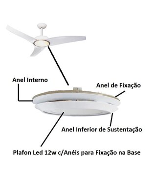 Plafon para Luminária Ventilador Latina Air - Painel 17cm LED12WBiv 3000k-Luz Amarela - Substitui Lente/Vidro Original 19cm