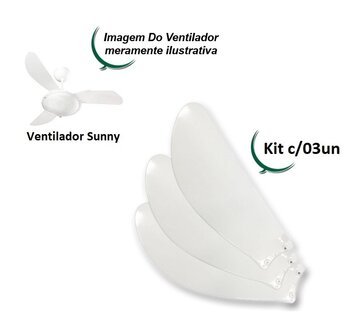 Pa Helice para Ventilador de Teto Ventisol Sunny Fenix - Kit c/03-Pas PA0374 - 03-Pas Tuba Plastica Branca - Modelo Atual + Finas