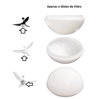 Globo Cupula Vidro para Ventilador de Teto Aliseu Terral - Globo de Vidro Terral V02 Leitoso 4 Molas Gola 20mm - Diametro de Encaixe 213mm