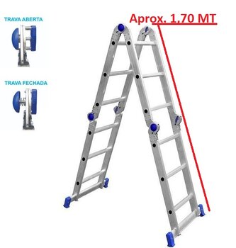 Escada de Aluminio 12 Degraus Articulada - 3x4 Multifuncional - Real Escadas Articuladas de Aluminio - 3 Lances c/4 Degraus - F0,96 - A1,70 - 3,55cm
