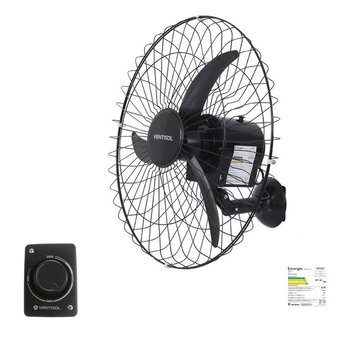 Ventilador de Parede 50cm Ventisol 1a Linha Bivolts 200w cor Preta Helice 3Pas Controle de Velocidade - Oscilante Parede 50cm Premium