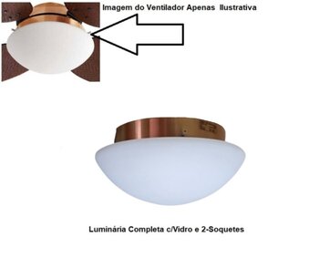 Luminária Plafon para Ventilador de Teto Volare VR42 Base Suporte Metal Cobre - Vidro Fosco Encaixe 225mm - c/2-Soquetes E27
