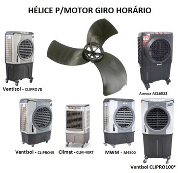 Helice para Climatizador Ventisol CLI45/70PRO_PRO2 +CLI100PRO2 - 3Pas G.Horario E-12mm PML S/TT - MWM M4500 Amvox ACL6022 ClimaT CLM-40RT