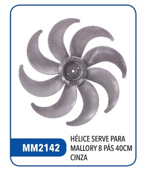Helice de 40cm para Ventilador Mallory 8Pas Plastica cor Cinza - Eixo 8mm Ponta Redonda Com Trava Traseira