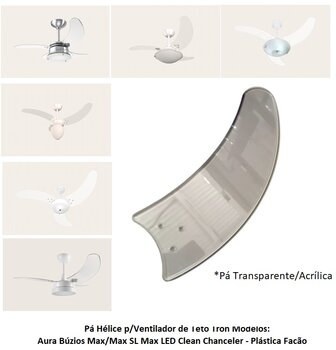 Pá Hélice para Ventilador de Teto Tron Aura Búzios Max/Max SL Max LED Clean Chanceler - Plástica Facão Transparente - *Vendida p/Unidade*