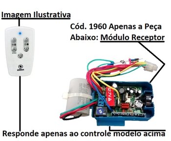 Módulo Receptor para Controle Remoto Latina 127v08,0uF Luz Azul c/Cap.3,0+5,0mF *Sincroniza Apenas c/Módulo Transmissor Manual Luz Azul