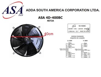Exaustor e Soprador Axial 40cm - Cooler AsaFan Trifásico 220/380V 3900m³/h - 7Pás Axial-D 7x401 - 74D - 400BC
