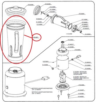 Copo para Liquidificador Tron 02 Litros de Alta Rotação - Copo de Inox c/Base, mancal eixo e Lâminas (Facas)