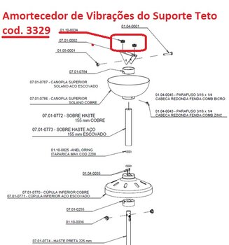 Amortecedor Borracha Superior do Suporte de Teto Ventilador Tron - Kit c/02-Unidades Amortecedor de Vibracao do Suporte de Teto TRON