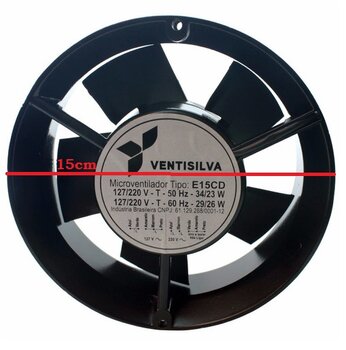 Exaustor de 15cm Microventilador Bivolts - Cooler Axial Ventisilva E15ALCD 172X55 - Vazao 414m3h - Carcaca Aluminio 150mm