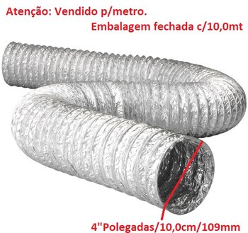 Duto Flexível de Alumínio 10cm para Exaustores - Tubo 100mm/109mm 04 Aludec 6006 p/Até 140c°- Vendido p/Metro