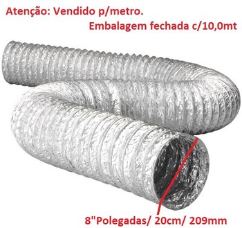 Duto Flexivel de Aluminio 20cm para Exaustores - Tubo 200mm/208mm 08 Aludec 6008 p/Ate 140c? - Vendido p/Metro