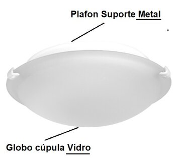 Luminaria para Ventilador de Teto Venti-Delta Magnes/Ventisol Sunny/Volare Ventax - Monte Carlo2 Base Suporte Branco c/Vidro Fosco 300mm