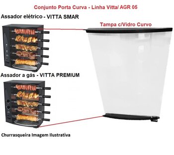 Conjunto Porta para Assador Churrasqueira ARKE AGR-05 Espetos - Linha VITTA_AGR-05 - p/Modelos Vitta Premium_Vitta Smart_AGR-05 - Tampa com Vidro Curv
