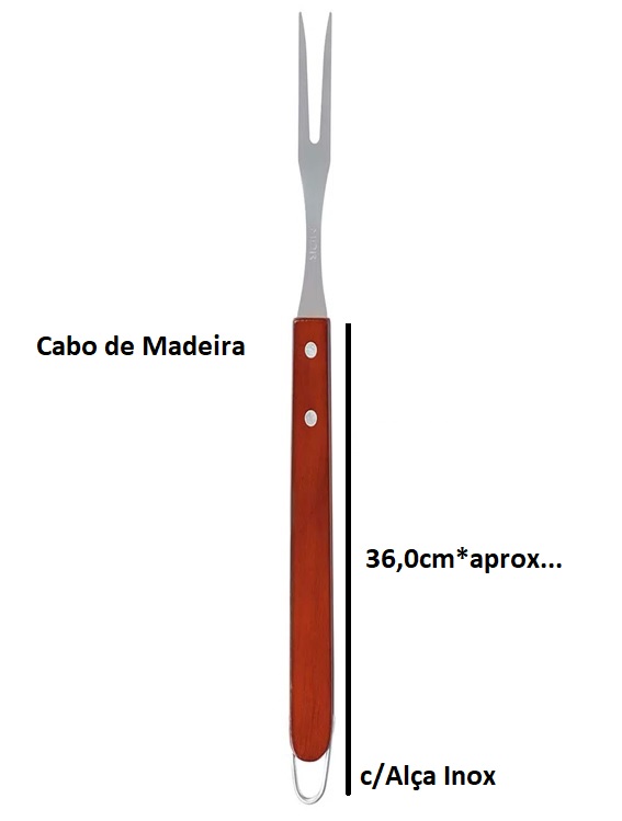 Garfo Para Churrasco Inox Cabo em Madeira