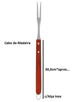 Garfo para churrasco inox c/Cabo em Madeira - Tamanho Total 51,5cm - MOR-3307