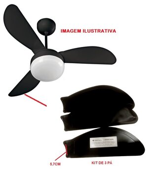 Pa Helice para Ventilador de Teto Ventisol Sunny Fenix Inverter - cor Preta Black - Kit c/3-Pas Tuba Plastica - Modelo + FINA