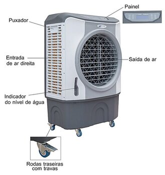 Climatizador Evaporativo Portatil 045Litros BE4500 127Volts 210w - Vazao Real 4.500m3/h - Controle Remoto - Painel Touch Screen - FBOCP 0003