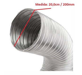 Duto Flexivel de Aluminio 20cm para Exaustores - Tubo 200mm/203mm 07 3MT Semidec p/Ate 250oC - Vendido no Pacote 3Metros