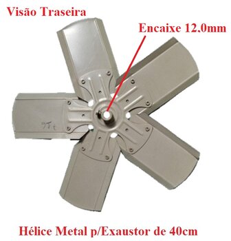 Helice para Exaustor DE 40CM VENTISOL 5Pas - Encaixe Eixo 12,0mm com Parafuso Lateral - HELICE EX 40 PIN