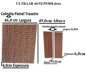 Colmeia para Climatizador - Esp.05,0x L45 x A/C48cm 1-Traseira + Esp.6,0x L21x A/C59cm/2-Laterais - Kit Painel Evaporativo Ultraar ULTRA-46/52/55/80 P