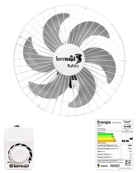Ventilador de Parede 050cm Loren Sid Tufao M2 Biv 160w cor Branca Helice 6Pas Cinza Chave Controle de Velocidade - Grade Metal