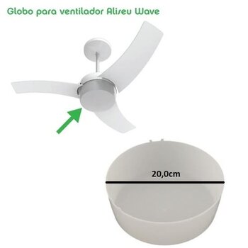 GLOBO CUPULA PLASTICA P/LUMINARIA VENTILADOR ALISEU WAVE - GLOBO WAVE - ENCAIXE EXTERNO/GOLA 20,0CM/200MM