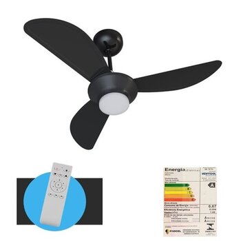 VENTILADOR DE TETO VENTISOL MISTRAL INVERTER BIV110V-220V30W PRETO LUM LED-18W 3PÁS PL TUBA CONTROLE REMOTO 6-VELOCIDADES