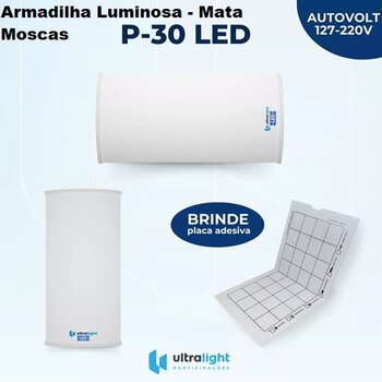ARMADILHA LUMINOSA MATA MOSCAS ULTRALIGHT BIV16W ARANDELA P-30 2-LAMP LED8W - C/1-PLACA ADESIVA 450X220MM