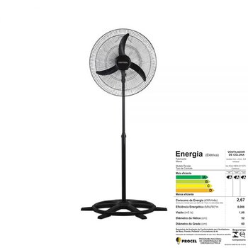 VENTILADOR DE COLUNA 060CM VENTISOL 110V 130W OSCILANTE COMERCIAL NEW PRETO HEL-3PAS GRADE METAL - CHAVE  CONTROLE DE VELOCIDADE